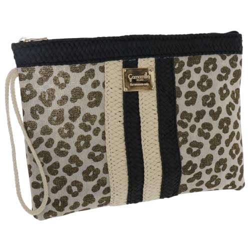 [DESCRIZIONE ESTERNA] La borsa è corredata di chiusura con zip e impreziosita da una placca in metallo color oro con logo. Con il suo comodo manico in corda diventa ideale per il mare, ma anche da portare come pochette da sera.