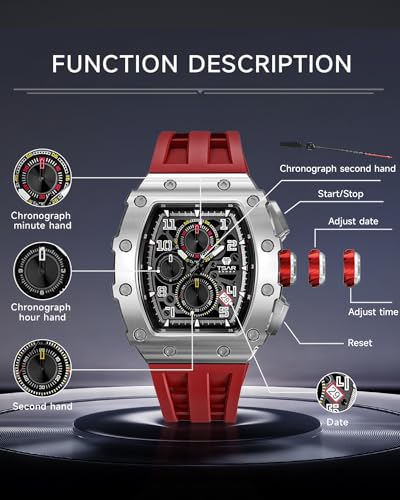 Image of TSAR BOMBA Men's Luxury Quartz Watch, Luminous Dial 5ATM Water Resistance Silicone Strap Men's Wristwatch Ideal Gift for Men