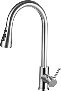 Kitchen Sink Taps Mixer with Pull Out Spray, Swivel Single Handle Mixer Tap High Arc Pull Down Sprayer Stainless Steel Kitchen Faucet with 3 Mode Spray Head for UK Standard Fittings, Polished Chrome