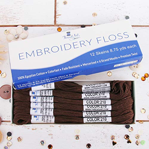Image of 12 Skeins ThreadArt Cotton Embroidery Floss, Coffee Brown | Long fiber cotton embroidery floss for cross stitch, hand embroidery and bracelets. Six-strand floss separates easily.