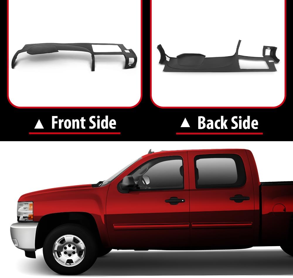 DOTCOM TPE Dash Cover Dashboard Panel Compatible with Chevy Silverado/GMC Sierra 2007 2008 2009 2010 2011 2012 2013, Fit Dual Glovebox Style Dashes Bezel BLACK