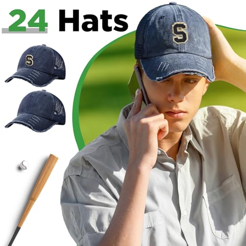 Image of Suhine 24 Pcs Blank Trucker Hat Bulk Unisex Mesh Baseball Cap for Sublimation Embroidery Vintage Adjustable Hat for Men Women