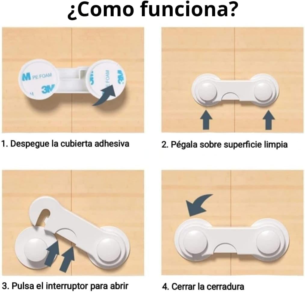 Pack de 10 Cerraduras Adhesivas de Seguridad para Puertas Bebe y Niños, Cierre Seguridad Cajones Bebe Protector Cierres Para Armarios, Ventanas, Nevera