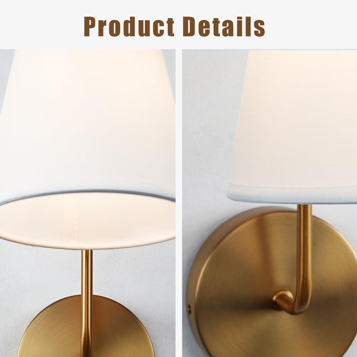 Photo 1 of Elegant Design Minimalist Sconce with Linen Shade - Damp Rated in Brass or Plated Steel, Bedroom Wall Light Sconces, Modern Bathroom Sconces, 6" W x 9" D x 16.5" H (Brass)