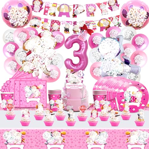 91 Pcs Decoración Cumpleaños Paw 3 años, Dog Fiesta Cumpleaños, Vajilla, Globos, Mantel, Decoración de Pastel, Fondo para Fotos Artículos para Fiestas Infantiles