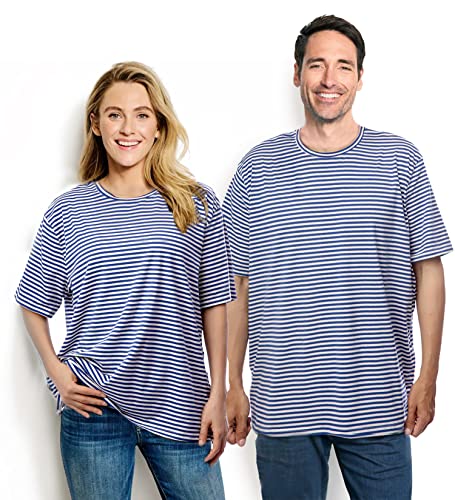 Blamoche Shoulder Surgery Shirts, Unisex Rehab Shirt with Discreet Shoulder Snaps, Chemo Clothing, Stripe Short Sleeve Shirt