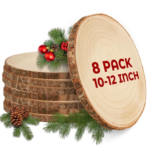 LDHHYH 8 Pack 10-12 Inch Large Wood Slices for Centerpieces, Wood Rounds for Tables Decor, Wood Centerpieces for Tables, Rustic Wood Circles for DIY Crafts and Wedding Decor
