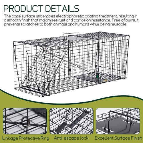 Damooo Large 37 Inch Raccoon Trap,Humane Live Animals Trap 2-Doors,Catch and Release Raccoons, Stray Cats, Skunk, Mole, Groundhog, Armadillo. - Thumbnail 4