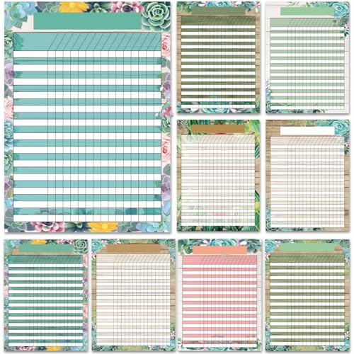 9 PCS Rustic Bloom Classroom Charts Succulents Classroom Incentive Chart Homework Data Charts Reward Chores Chart for Kids Behavior Learning Classroom School Attendance Homework Progress Tracking Pads
