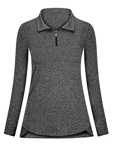 Koscacy Bowling Shirt For Women, Long Sleeve V Neck Half Zip Golf Pullover For Ladies Gym Training Outdoor Sports Workout Tennis Top Black Small #TOP4