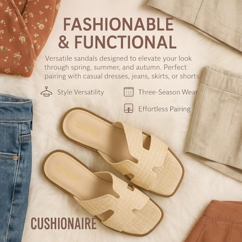 CUSHIONAIRE Women's Voyage Fur Faux Shearling lined slide sandal +Memory Foam, Wide Widths Available4