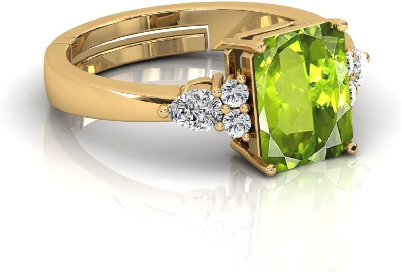 9.00 Carat Vintage Natural Peridot Gemstone Birthstone Green Peridot CZ Ring Dainty Promise Rings for Women's