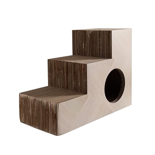 爪とぎ 猫 段ボール 階段型 ペットステップ つめとぎ キャットハウス マタタビ付き 爪とぎハウス 木目調 ナチュラル シンプル おしゃれ インテリア 爪研ぎ 猫用品 ペットグッズ ねこ ネコ ダンボール (ナチュラル)