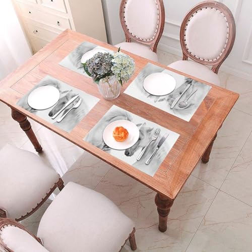 Set de table PVC blanc motif cheval 30x45 cm lot de 6