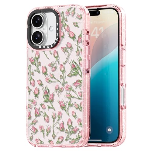 Coque iPhone 16 motif bouton de rose pailleté Rosarnnah antichoc 6,1 pouces