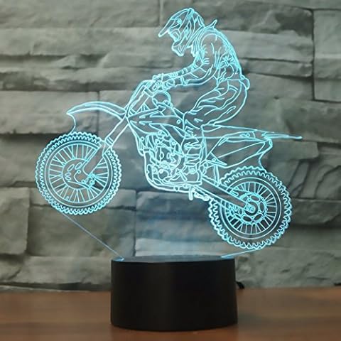 3D LED Optical Illusion Lamps Night Light, LSMY 7 Colors Touch Art Sculpture Lights with USB Cables Bedroom Desk Table Decoration Lamp for Kids Adults, mtb Motocross Bike Cover