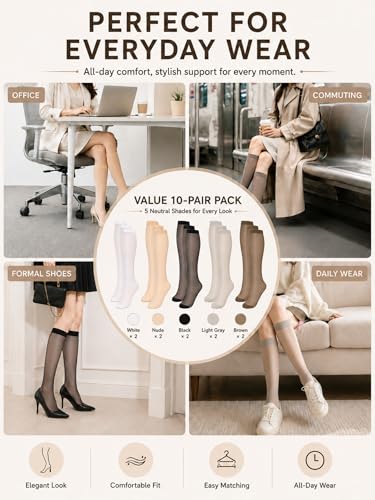 Image of Geyoga Knee High Stockings for Women Sheer Nylon Socks
