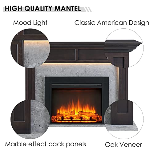 Legendflame® Ashley Electric Fireplace With 56" Mantel Surround And Jaden 32" Insert, Espresso Oak With Dark Grey Marble Finish #TOP3