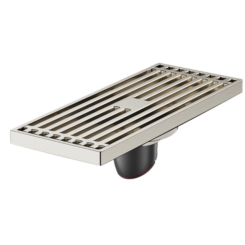 Scarico a Pavimento lineare in Ottone Massiccio, Doccia con | Corpo interamente in ottone, tenuta idraulica da 45 mm, striscia lunga 8x20 cm, scarico diretto(Silver)