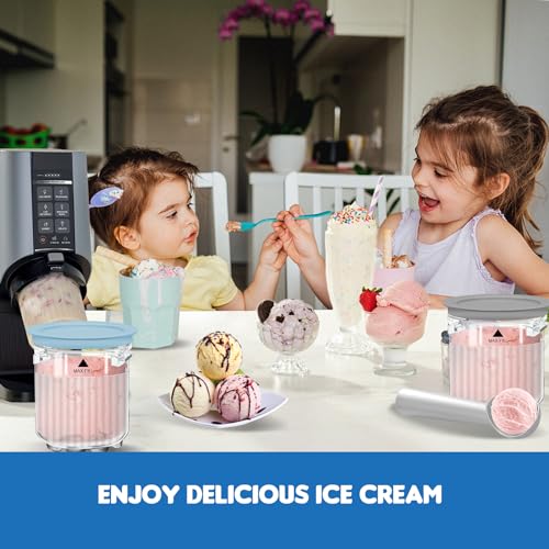 Image of Creami Breeze Pints and Lids for Ninja, 16oz Creamer Cups Storage Containers Holder Can Canisters Replacement Accessories for NC100 NC200 NC201 CN205A Ice Cream Maker Airtight BPA-Free Dishwasher Safe