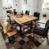OOIKVCC Industrial Solid Wood Dining Table,Rectangle Kitchen Table,Farmhouse Live Edge Dining Room Table for 2,4,6,8,2' Solid Wood Top