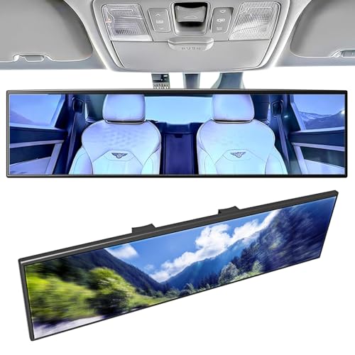 Broadway Car Rear View Mirror HD Anti Glare Universal 12 Inch large Field of View Panoramic Rearview Mirror with Wide Angle Blue Tint for Car SUV and Truck