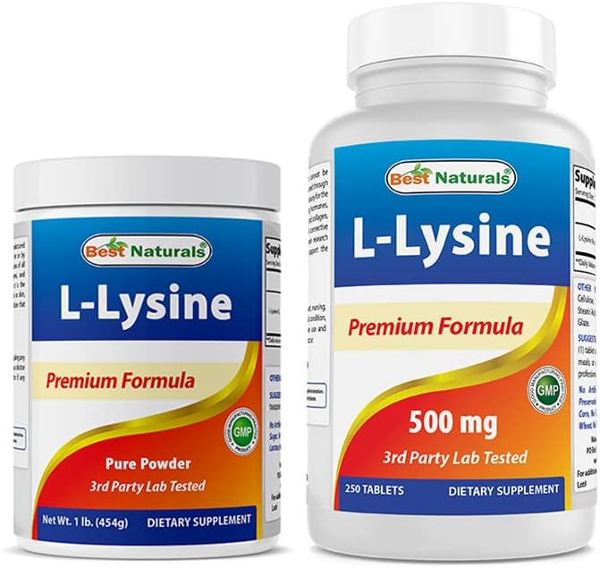 Best Naturals Lisina en polvo 1 libra y L-lisina 500 mg