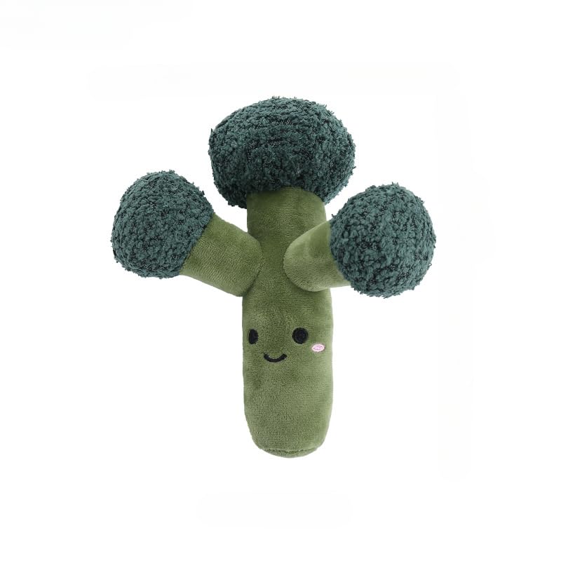 DAFORERAL Plush Dog Toy in Fruit and Vegetable Shapes – Squeaky Chew Toy with PP Cotton Filling for Interactive Play and Teeth Cleaning (broccoli)
