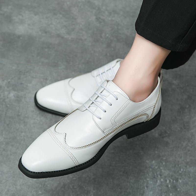 Dress Oxford for Men Classic Lace Up Round Toe Formal Shoes Leather Cap Toe Wing tip Shoes Block Heel Slip Resistant Anti-Slip Rubber Sole2