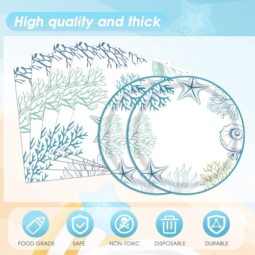 Image of 41Pcs Ocean Seashell Party Supplies Kit,Coastal Beach Disposable Party Tableware Decorations,Starfish Coral Paper Plates Napkins and tablecloth for Kids Summer Birthday Baby Shower, Serves 20