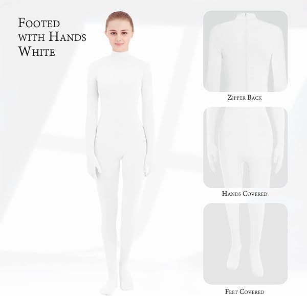 SUPRNOWA Full Body Unitard Turtleneck Spandex Footed/Footless Long Sleeve Unisex - 4