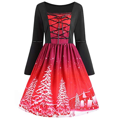 Leo565Tom Femmes Robes Vintage Sexy Chic Impression Manchon Cloche Costume de Noel Fille, Deguisement Halloween Vêtements Femme Grande Taille Robe de Soirée Robe de Cocktail (XL - 5XL, Multicolor)