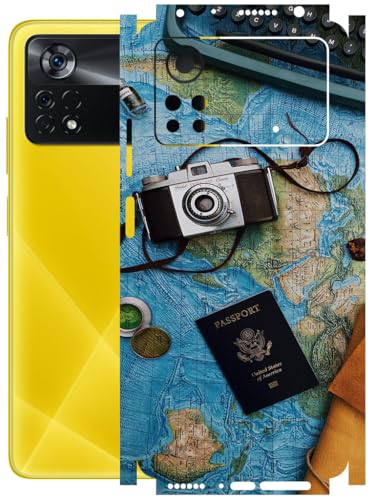 Image of AtOdds - Full Body Back Screen Guard Protector Film - Lamination Wrap Skin Sticker Compatible with Poco X4 PRO (5G) | Scratchproof Matte Finish (Travel Map)