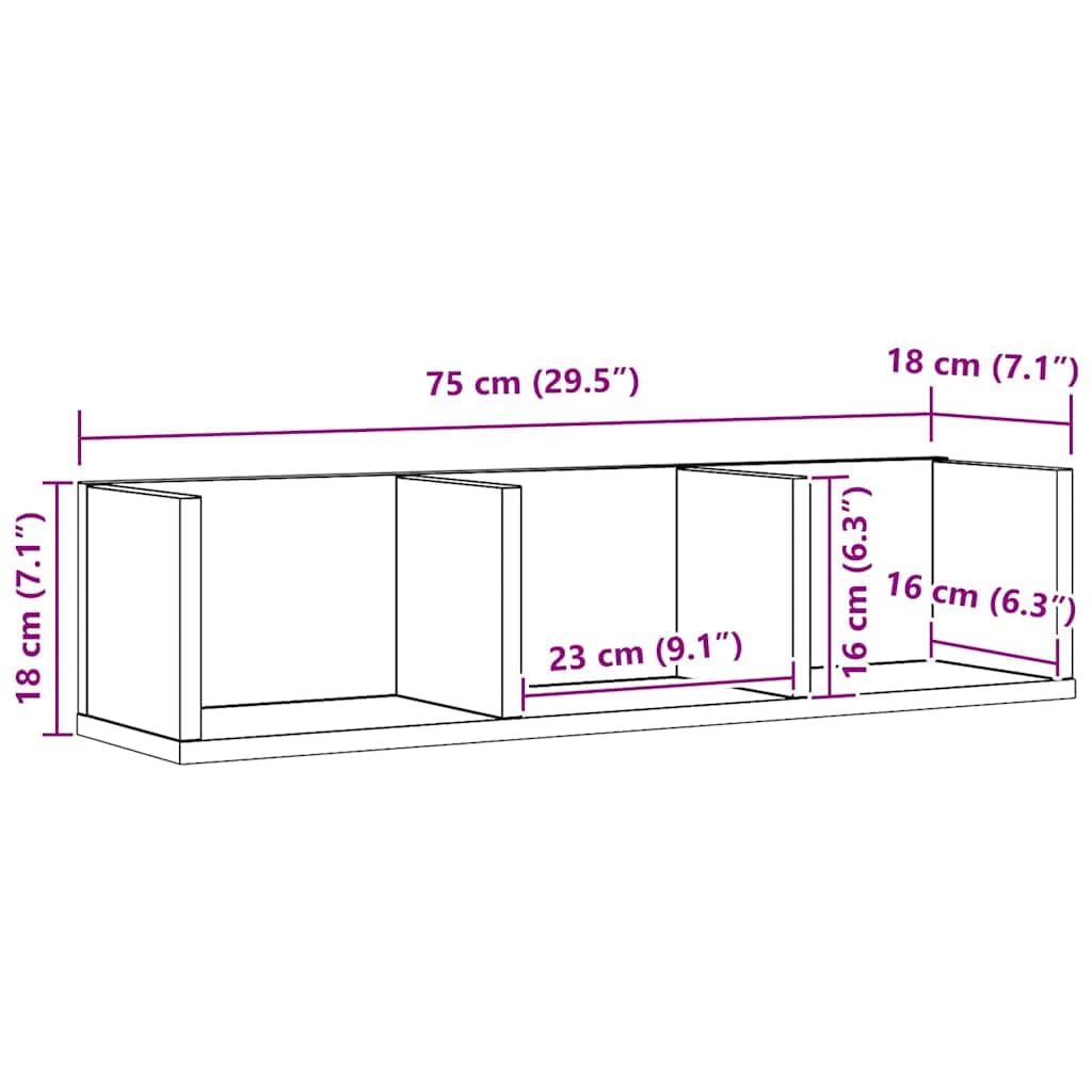 vidaXL Estante de Pared con Estante Roble Negro 75 x 18 x 18 cm, Estante Moderno, Montado en Pared, Almacenamiento Rectangular, Ahorra Espacio, Organizador Abierto