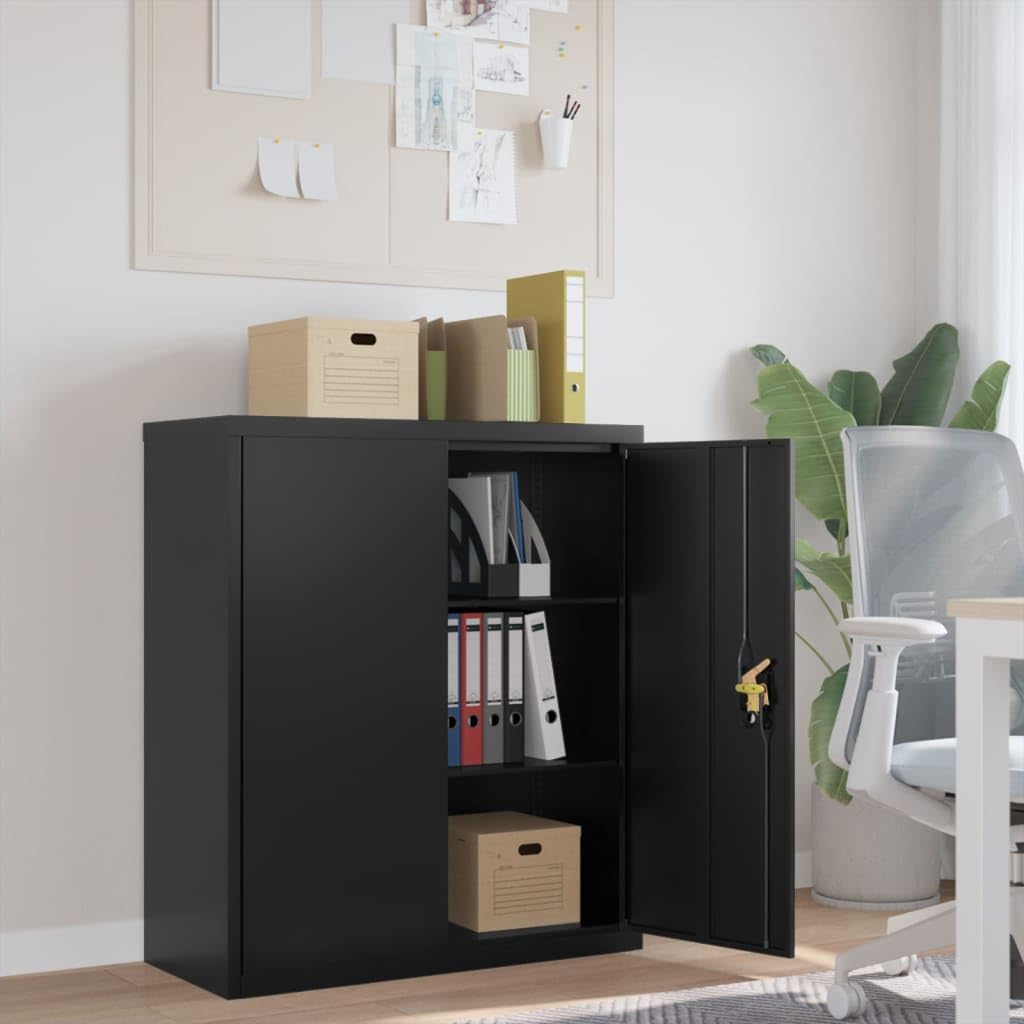 vidaXL Armario Archivador, Almacenamiento con Estantes Ajustables Cerradura, Aparador para Archivos, Mueble para Oficina Casa, Acero Negro