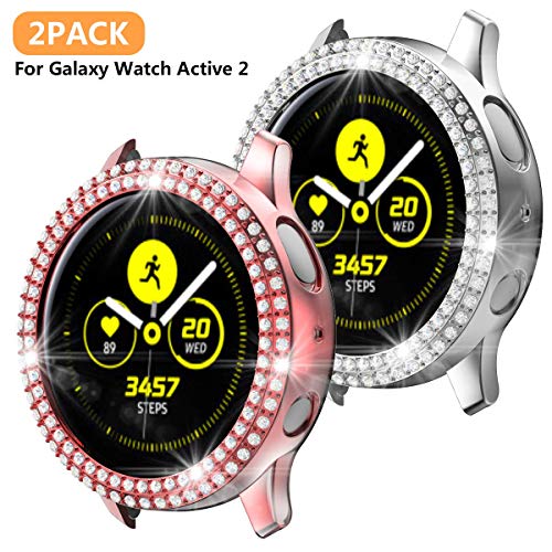 2 Pack Diamond Case Protector for Galaxy Watch Active 2 44mm, Haojavo Shining