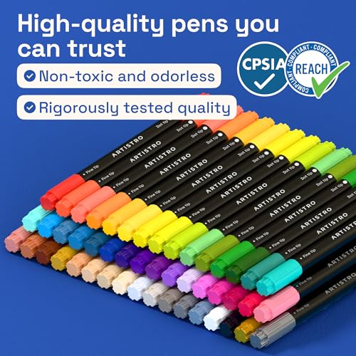 Image of ARTISTRO 48 Precision Dual-Tip Acrylic Paint Markers - Paint Pens Set with Dot & Fine Tips for Fabric, Rock, Glass, Wood, Coloring Books - Arts & Crafts Gift - Classroom Must Haves & School Supplies
