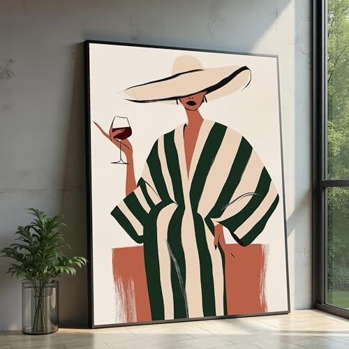 Femme en robe rayée tableau moderne pour habiller un salon contemporain