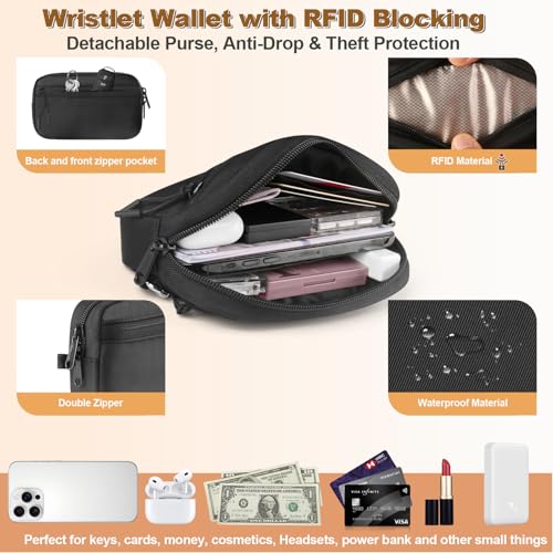 Image of YFWE Clip and Go Strap for Phone with Wallet Crossbody, Adjustable Phone Lanyard with Detachable RFID Wristlet Wallet, Pattern Strap - Black (L)