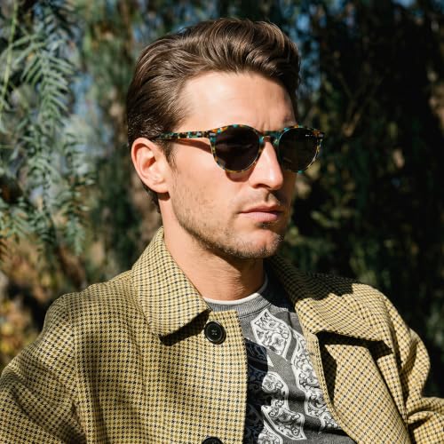 Image of CARFIA Acetate Polarized Sunglasses for Men Retro Classic Round Shades