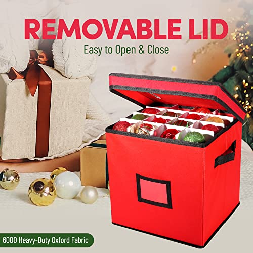 Christmas Ornament Storage Box - 12 X 12 Inch, 4-Layer Ornament Storage Container Fits Up To 64 Christmas Balls - Heavy-Duty Polyester Ornaments Storage And Organizer With Removable Lid #TOP3