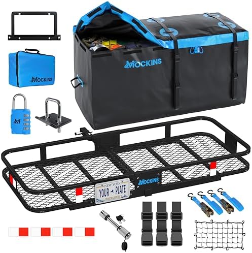 Mockins 60"x24"x6" Folding Trailer Hitch Cargo Carrier w/ 25 Cu F...