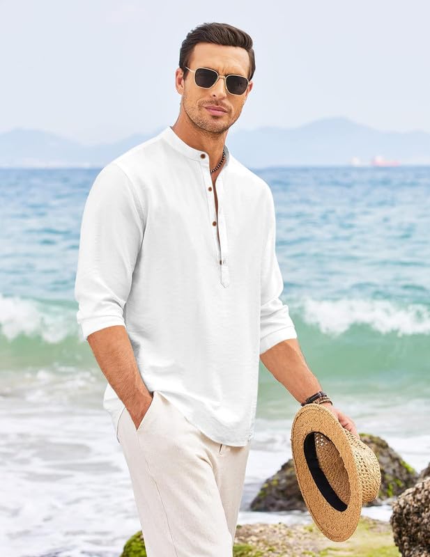 Royalscout Men's Regular Fit Solid Cotton Blend Straight Short Kurta | Full Sleeves Kurta White