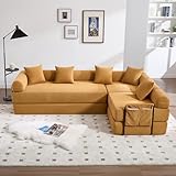 Convertible Folding Sofa Bed, L Shaped Modular Sectional Couchs, Cloud Corduroy Boneless Couch Bed, Folding Mattress Sofa, Memory Foam Sleeper Couch for Living Room, No Assembly Required, Yellow