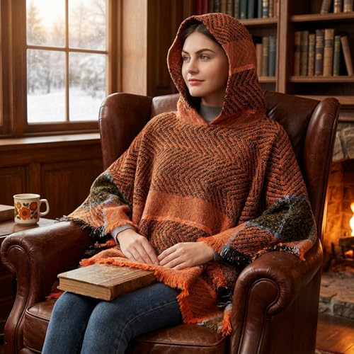 Poncho de algodón con capucha para mujer chal morado de punto 53x53 5
