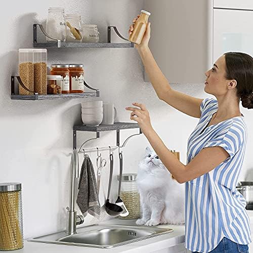 Pipishell Floating Shelves Wall Mounted Shelf, Gray Paulownia Wood Wall Shelves, Wooden Shelves Set of 3 for Bedroom, Bathroom, Living Room, Kitchen, Home Office, Laundry room,etc