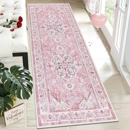 U'Artlines 2' x 6' Hallway Runner Rug, Pink Non Slip