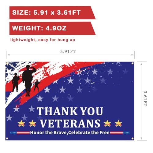 Image of Veterans Day Decorations, Thank You Veterans Day Banner, Outdoor Patriotic Soldier Banner, Patriotic Sign for Yard