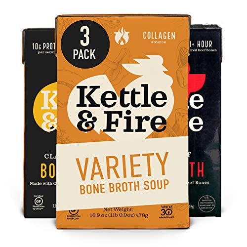 Bone Broth Variety Pack, Mushroom Chicken, Beef, and Chicken by Kettle and Fire