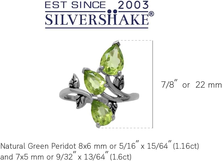 Silvershake 2.76ct. 3 Stone Natural Peridot 925 Sterling Silver Bypass Leaf Ring
